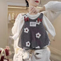 Girls' fleece-lined winter dress with floral appliqué set - new autumn/winter collection - stylish two-piece princess outfit with vest