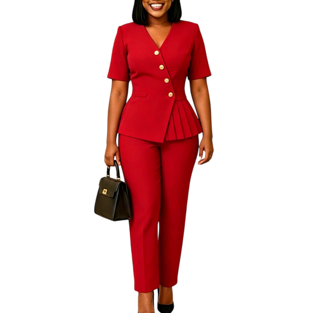 C8663  cross-border women's new ol commute solid color fashion top and pants two-piece set african style outfit