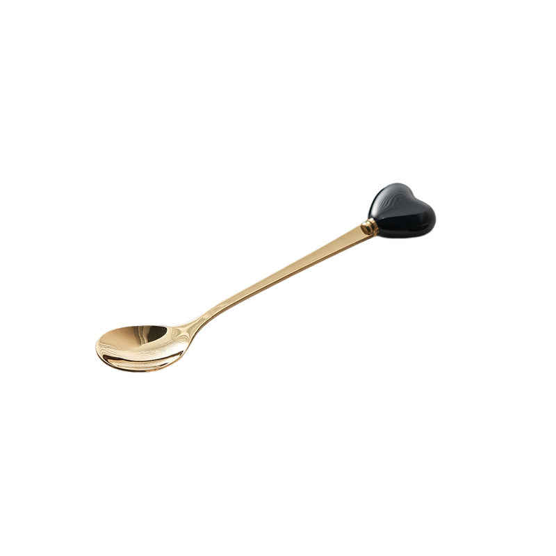 Luxury ceramic spoon stainless steel coffee spoon afternoon tea cake dessert spoon cross-border high-value small fork soup spoon