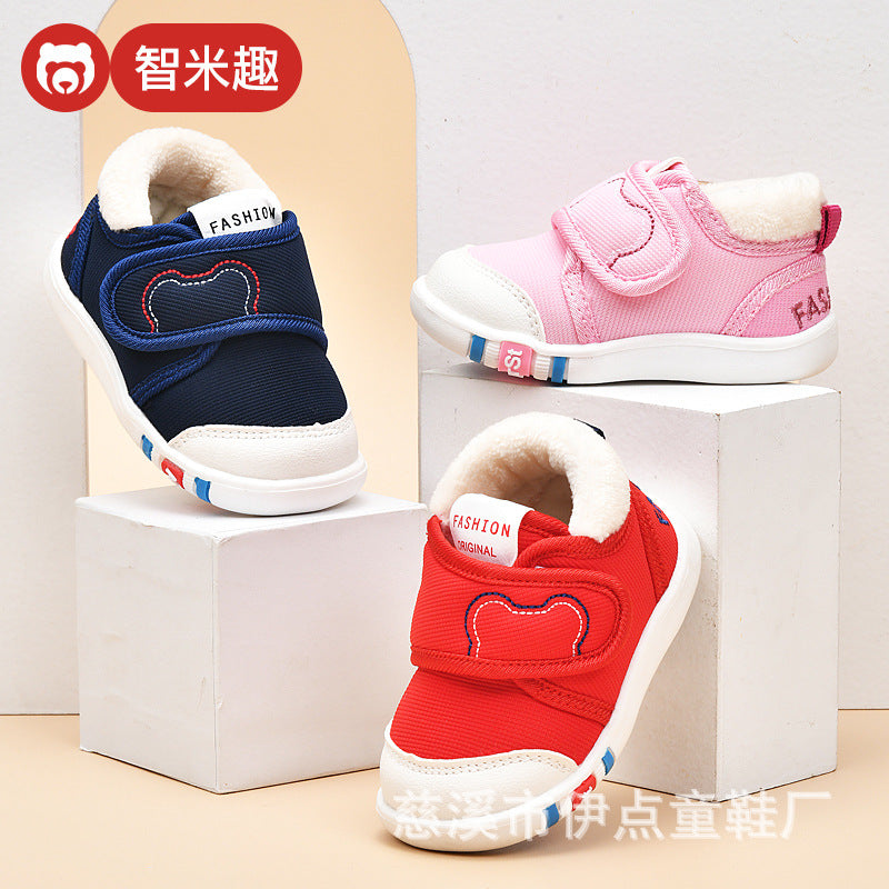 Baby cotton shoes for boys, ages 0-1 to 1-3 years, kids' winter fleece-lined thickened infant shoes, soft sole prewalker shoes for baby girls