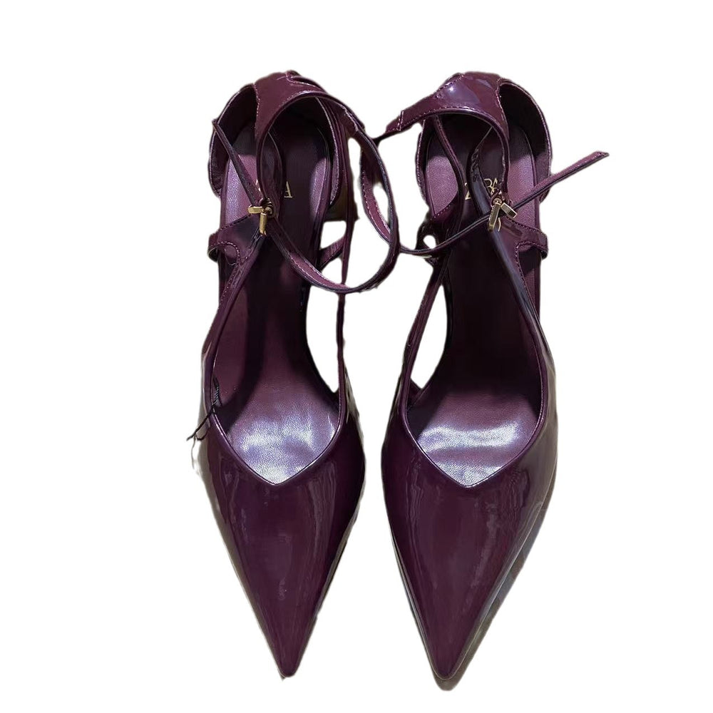 Za2024autum pointed toe burgundy high-heeled sandals thin heel back strap daily easiest for match whitening high-heeled sandals for women