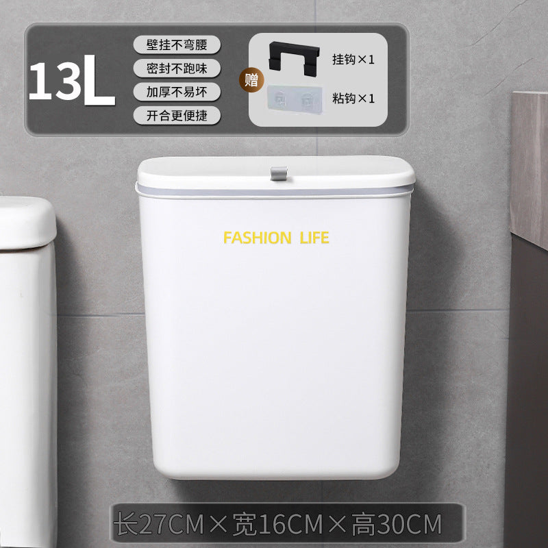 Kitchen trash can bathroom with lid crevice garbage storage bucket for home wall mounted installation-free multi-purpose trash can
