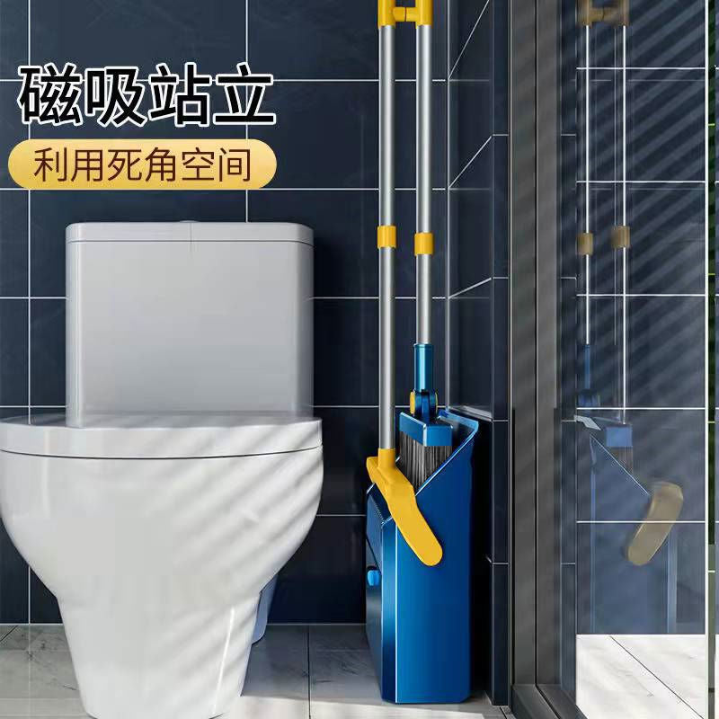 Extra large & thick broom and dustpan set - soft bristles, magnetic attachment, foldable broom, floor sweeper, hair sweeper for home use