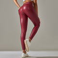 Clearance european and american sexy pu leather pants plus size tummy control leggings sports with pockets skinny pants brushed style bottom pants