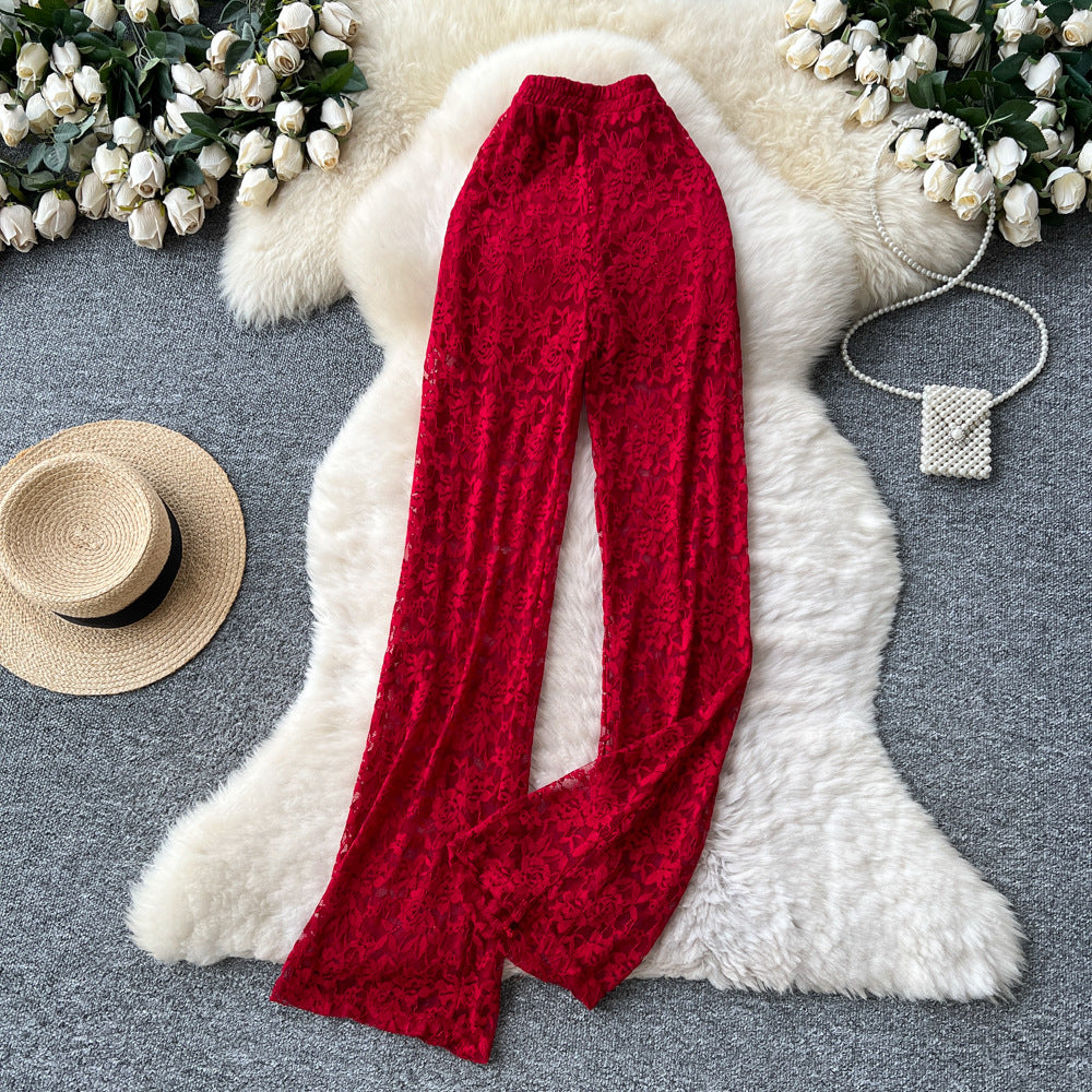 Fashion ins wear women's autumn wear pure lust hot girl high waist lacecasual pants women's slim slimming look hip flared pants