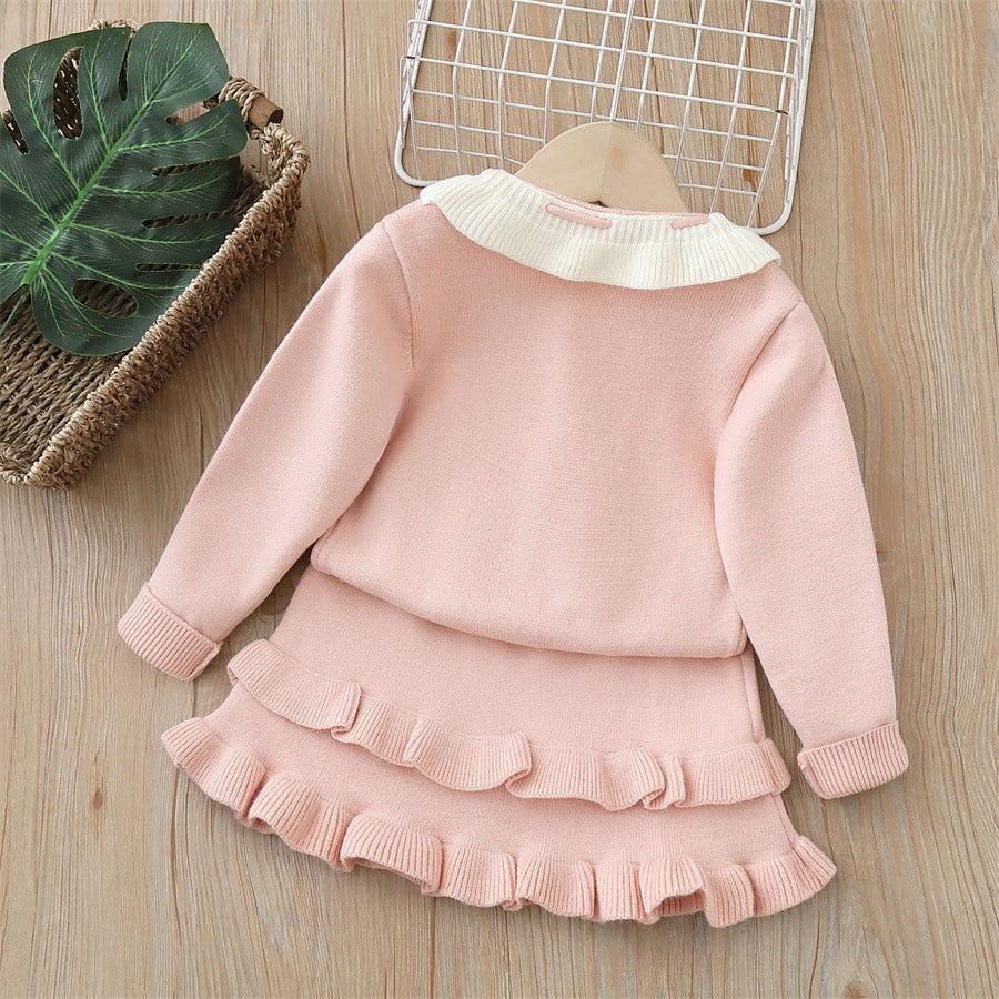 Dropshipping  autumn new girls' sweater two-piece set - sweet & chic bow detail