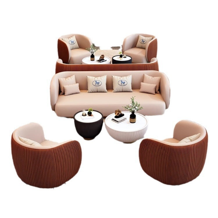 Hotel lobby business reception sofa, nordic light luxury straight double sofa, office break area sofa with coffee table