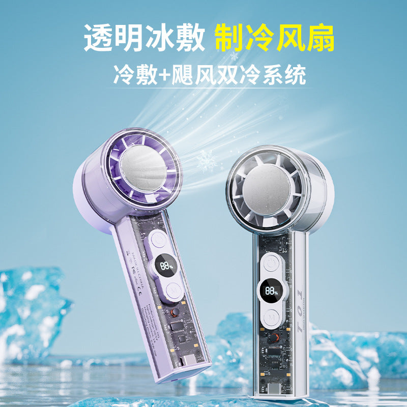 New transparent mecha high-speed fan, 100-level stepless speed adjustment, outdoor handheld cooling fan - factory wholesale