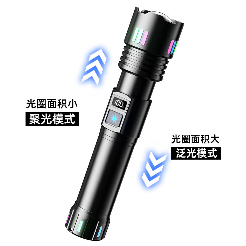 Cross-border new white laser flashlight retractable zoom Type-c charging high power power display digital screen outdoor
