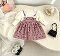 Girls' dress - trendy  new style - baby girl faux two-piece dress - princess style cute polka dot dress