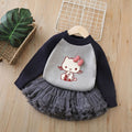 Girlsweaterthickenedall-in-one velvet with tutu skirttwo-piece set for baby girls round neckthickened bottom shirtsuit