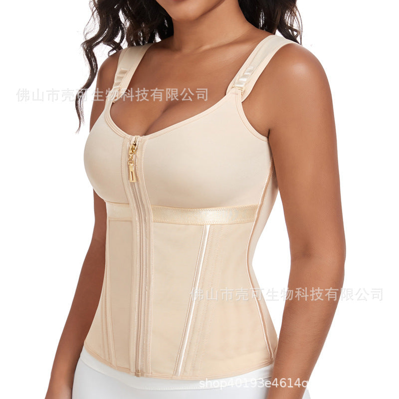popular mesh vest shapewear zipper double-layer tummy control corset breathable tight shapewear tops wholesale