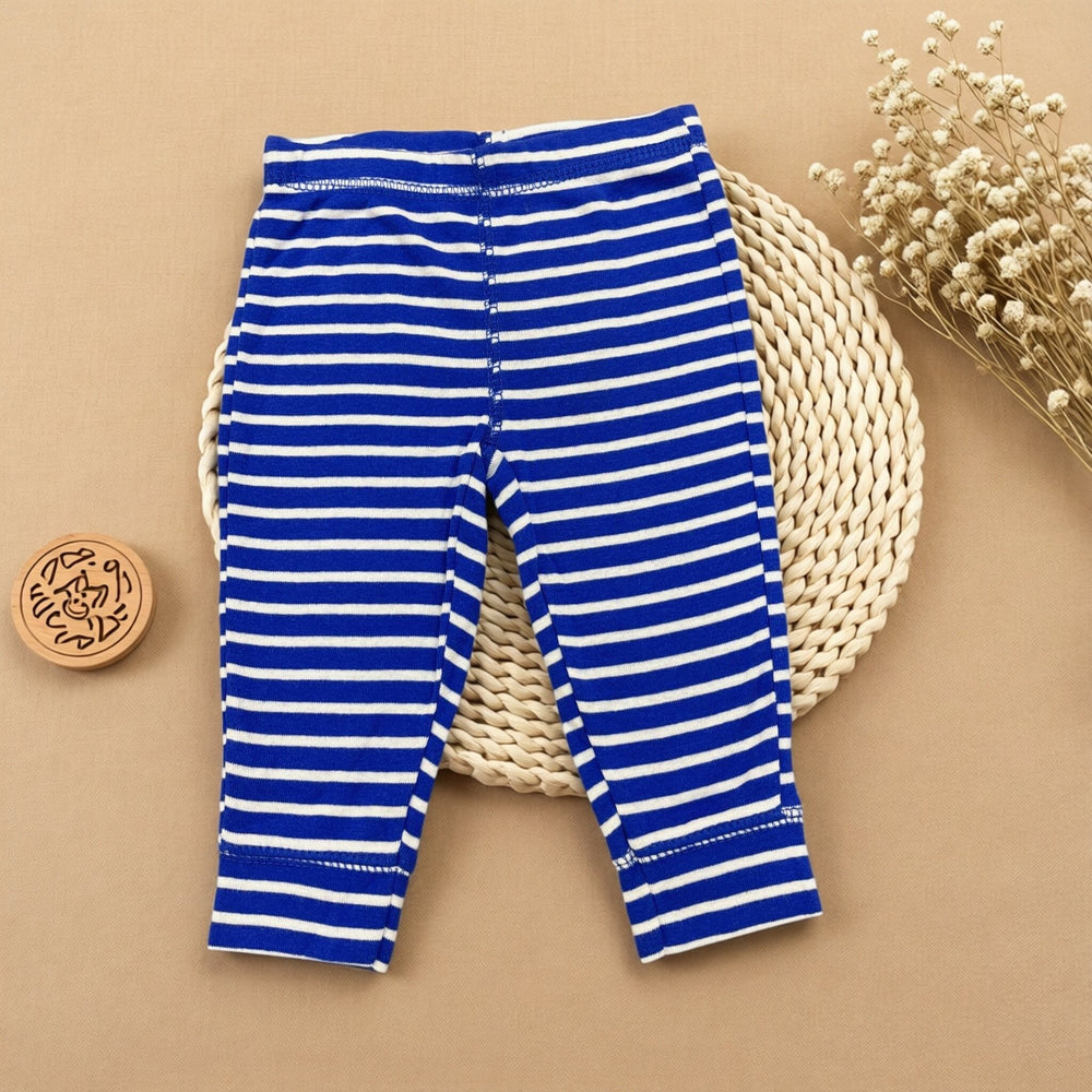 Original infant striped blue and white bottom cute puppy appliqué pattern all-cotton soft and skin-friendly cuffed pants