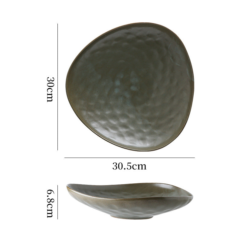 Personalized ceramic retro stoneware ceramic tableware triangular dessert plate restaurant hotel business ceramic salad plate