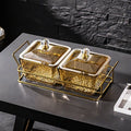【with lid】amber two-compartment fruit bowl + iron stand, thickened plastic