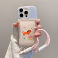 Suitable for apple 16pro creative lanyard card holder mobile phone case iphone11/14 cartoon puppy tpu protective cover