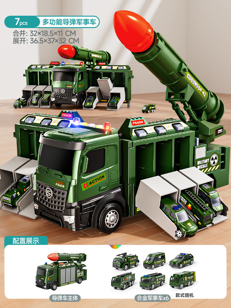 Kids' large military ejection car transforming track missile car parking tank alloy car boy toy ages 3-6