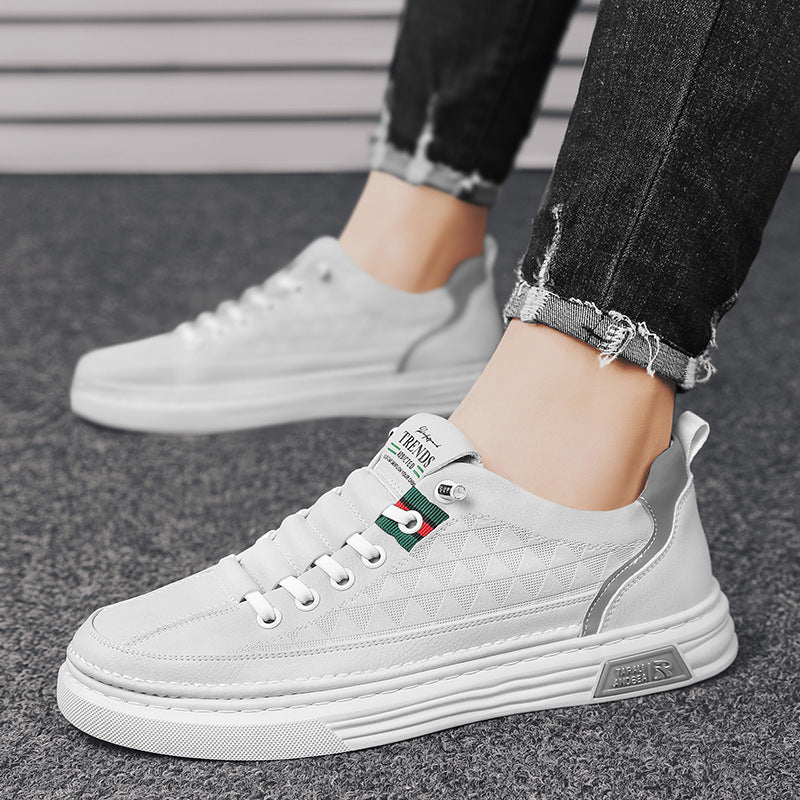 Men's shoes 2025 new spring breathable athletic white sneakers men's white shoes casual white leather shoes versatile trendy shoes