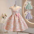 Girls' gold-threaded short-sleeve birthday & first birthday dress - stylish princess gown for kids' parties & performances - in stock