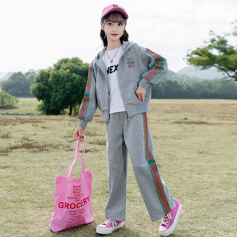 new spring/autumn casual outfit for girls - stylish two-piece set for students, autumn collection kids' outerwear