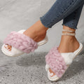 Manufacturer amazon cross-border home cross furry slippers lamb wool cotton slippers round toe flat bottom popular furry slippers