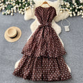 French polka dot round neck sleeveless dress women's red high waist slimming a-line dress elegant commute maxi dress