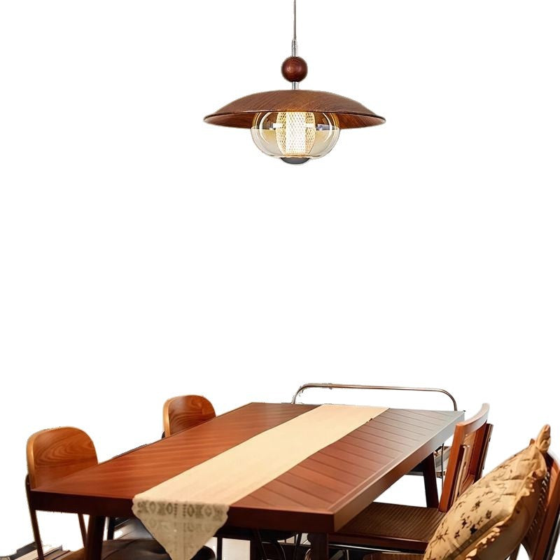 Vintage-inspired restaurant pendant light, full spectrum eye protection bar counter lamp, retro high-end walnut wood grain nostalgic dining table chandelier