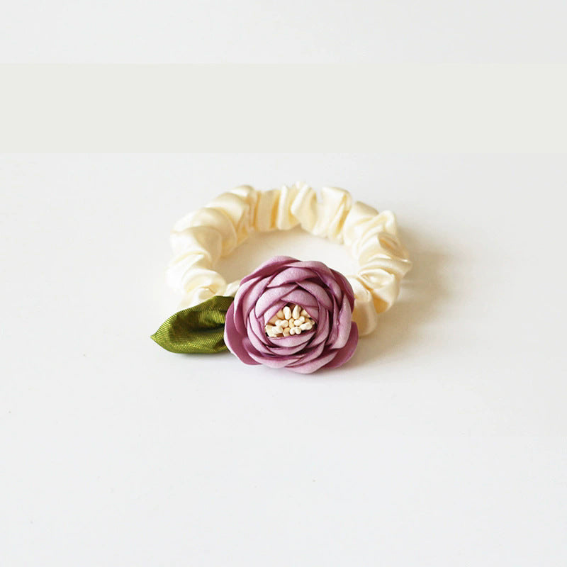 Beautiful camellia hair tie for girls, side braided hair accessories, low ponytail hair tie, leather headband