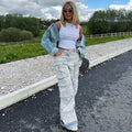 European and american style straight-leg pants  american cross-border women's clothing fashionretro multi-pocket mopworkwearjeans