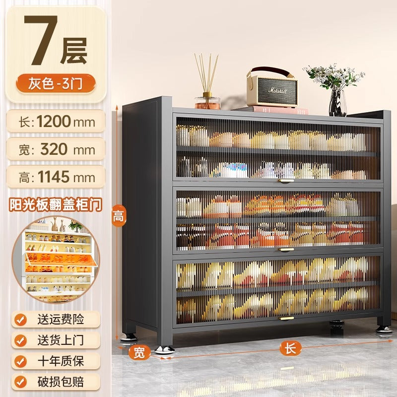 Steel shoe cabinet for home entrance storage cabinet all-in-one dust-proof large capacity multi-layer storage shoe rack flip-up door storage cabinet