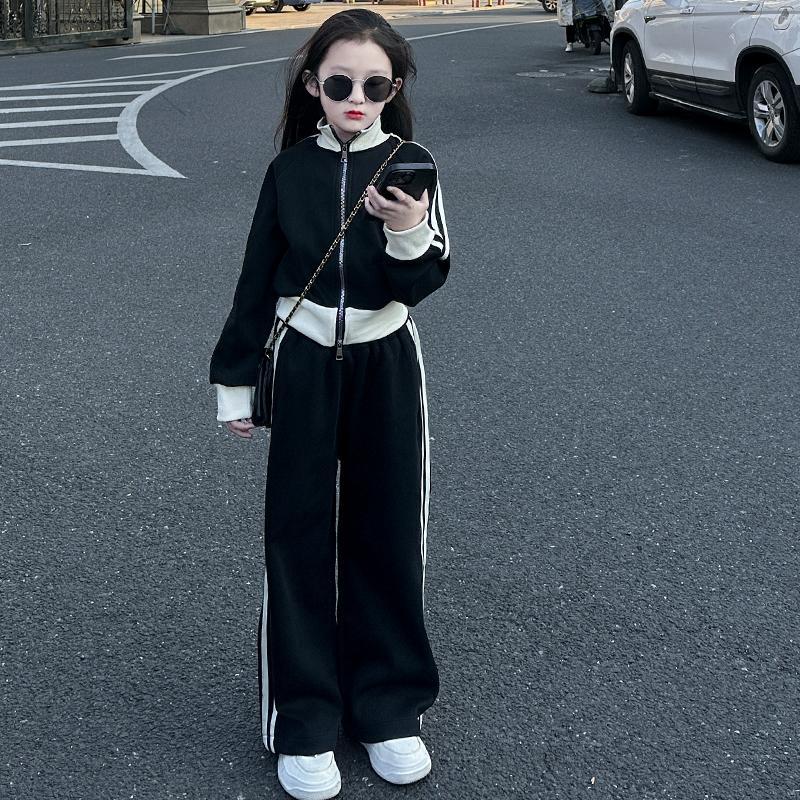 Girls'  new fashion kids' casual spring tracksuit set - cardigan jacket & wide-leg pants two-piece outfit