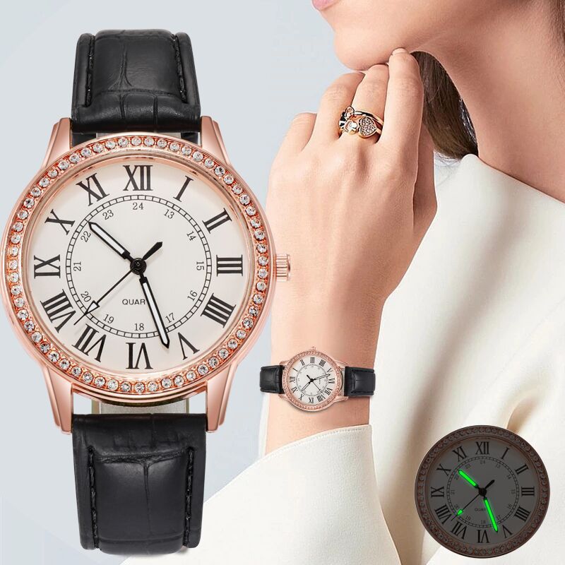 Wish women's watch new arrival - ladies' minimalist diamond-accented luminous retro quartz watch with leather strap - white (direct from manufacturer)