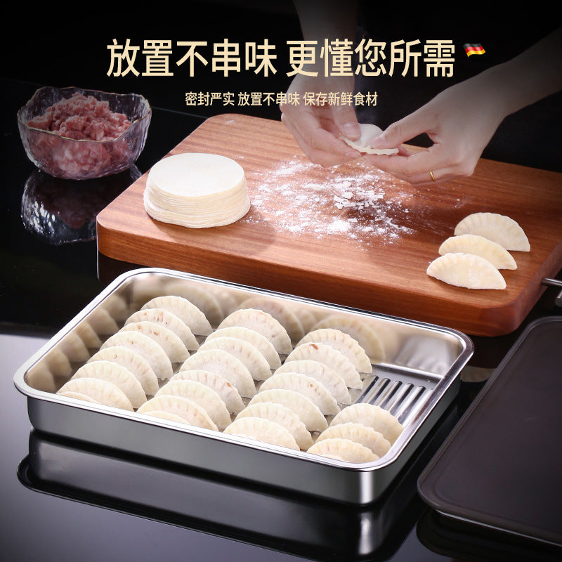 Kitchen fresh-keeping box 304 stainless steel refrigerator sealed complementary food storage food box fruit and vegetable refrigerated fresh-keeping box