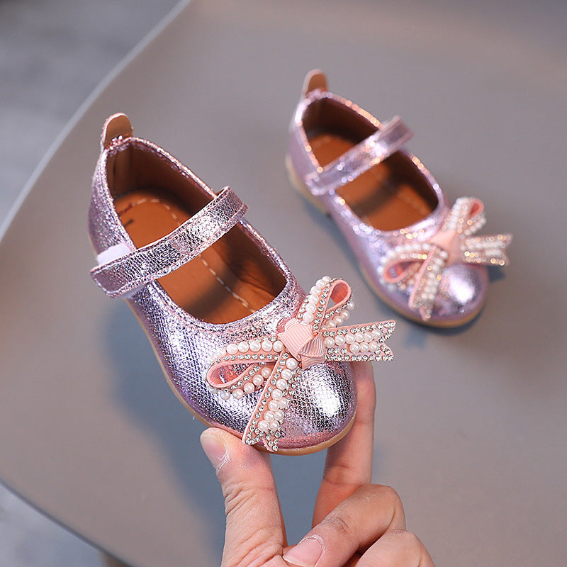 Girls' princess shoes, pearl leather shoes for baby girls, children's shoes, toddler shoes, summer velcro shoes for girls