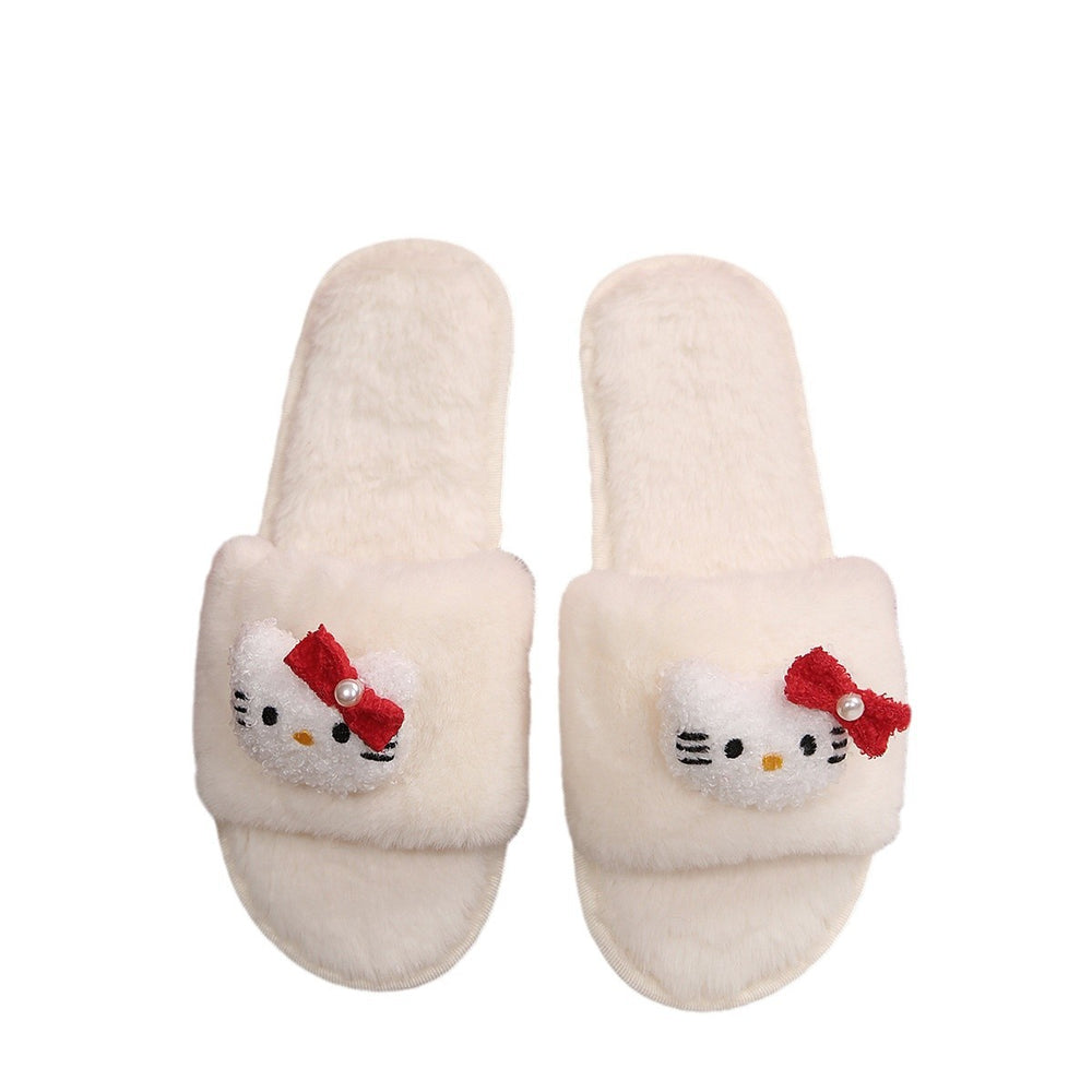 plus size autumn winter floor mops cute cat cartoon stuffed home cotton slippers women's one-word fur slippers