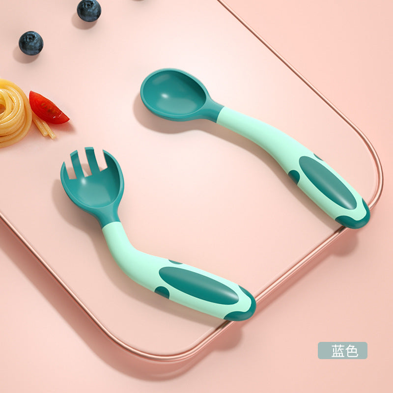 Baby learning spoon set - flexible, bendable, temperature-sensitive fork and spoon set for weaning and feeding - infant food tools - children's tableware