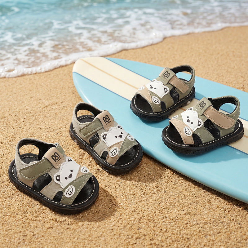 summer new arrivals: baby boys' casual cartoon sandals, stylish toddler soft-soled prewalker shoes, kids' shoes with squeaker