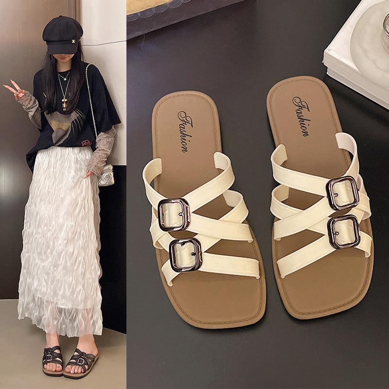 Women's summer slippers - 2026 new fashion french crossover comfortable stylish roman sandals flat slippers