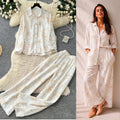 Light mature style leaf embroidercardiganloose pantstwo-piece set for women autumslimming lookeasiest for matchwork clothing stylesuit