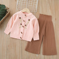 Dropshipping girls' knitted sweater two-piece set -  autumn/winter new collection - handmade floral pants outfit for baby girls