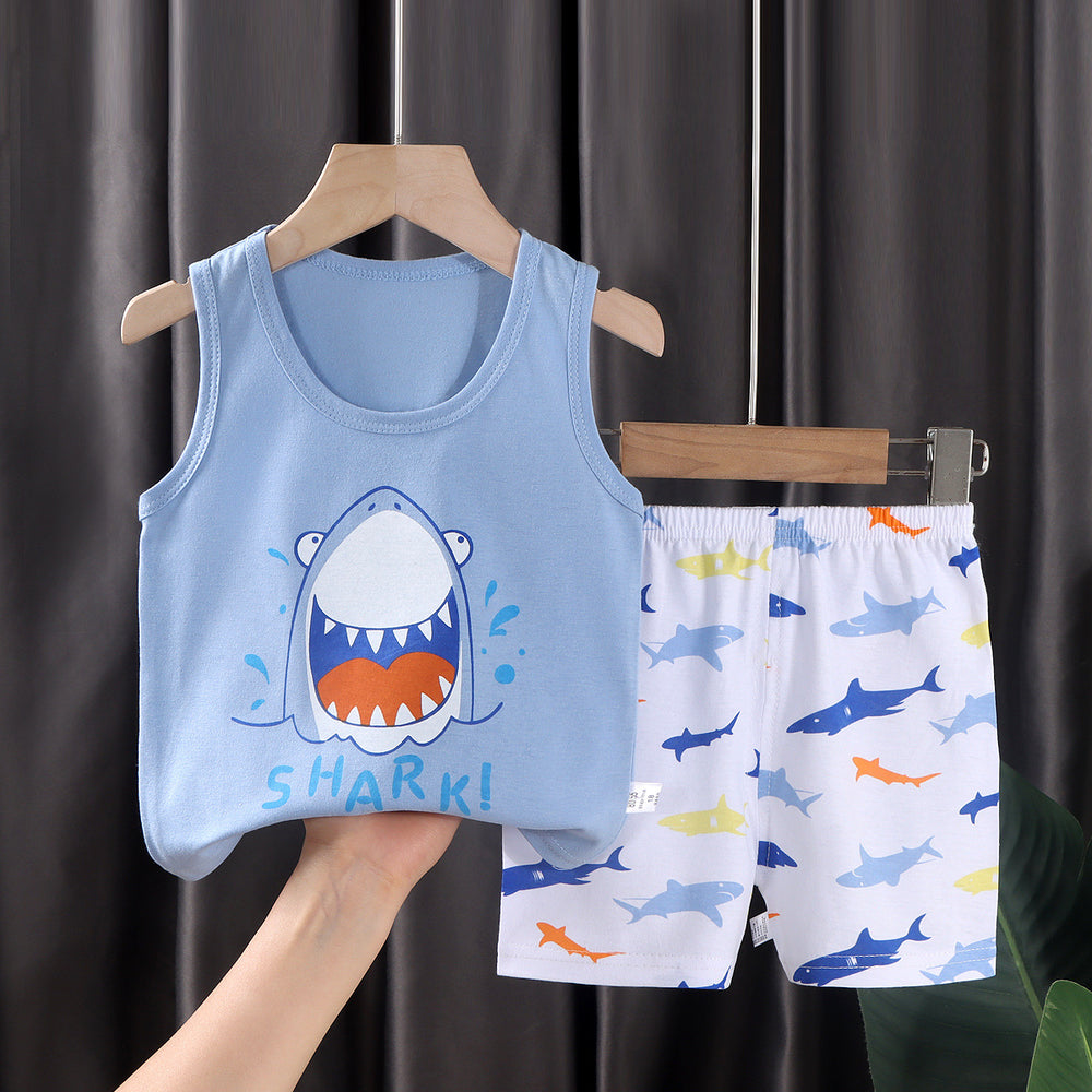 Kids' tank top set - summer new arrival: pure cotton girls' shorts outfit, korean style sleeveless set for baby boys and girls
