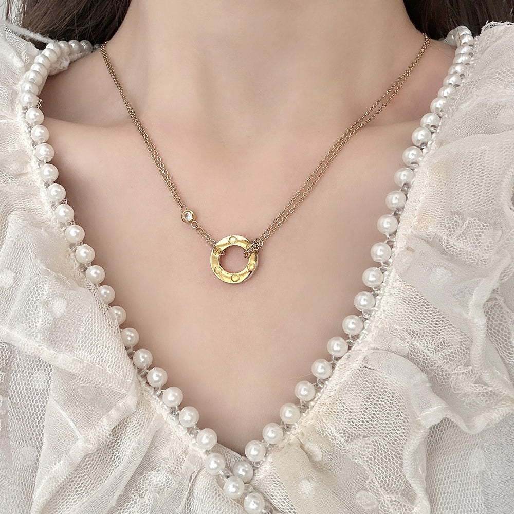 V gold plated microphone gold manufacturer direct sales card plus double ring pancake necklace love clavicle chain printed couple original version diamond gold