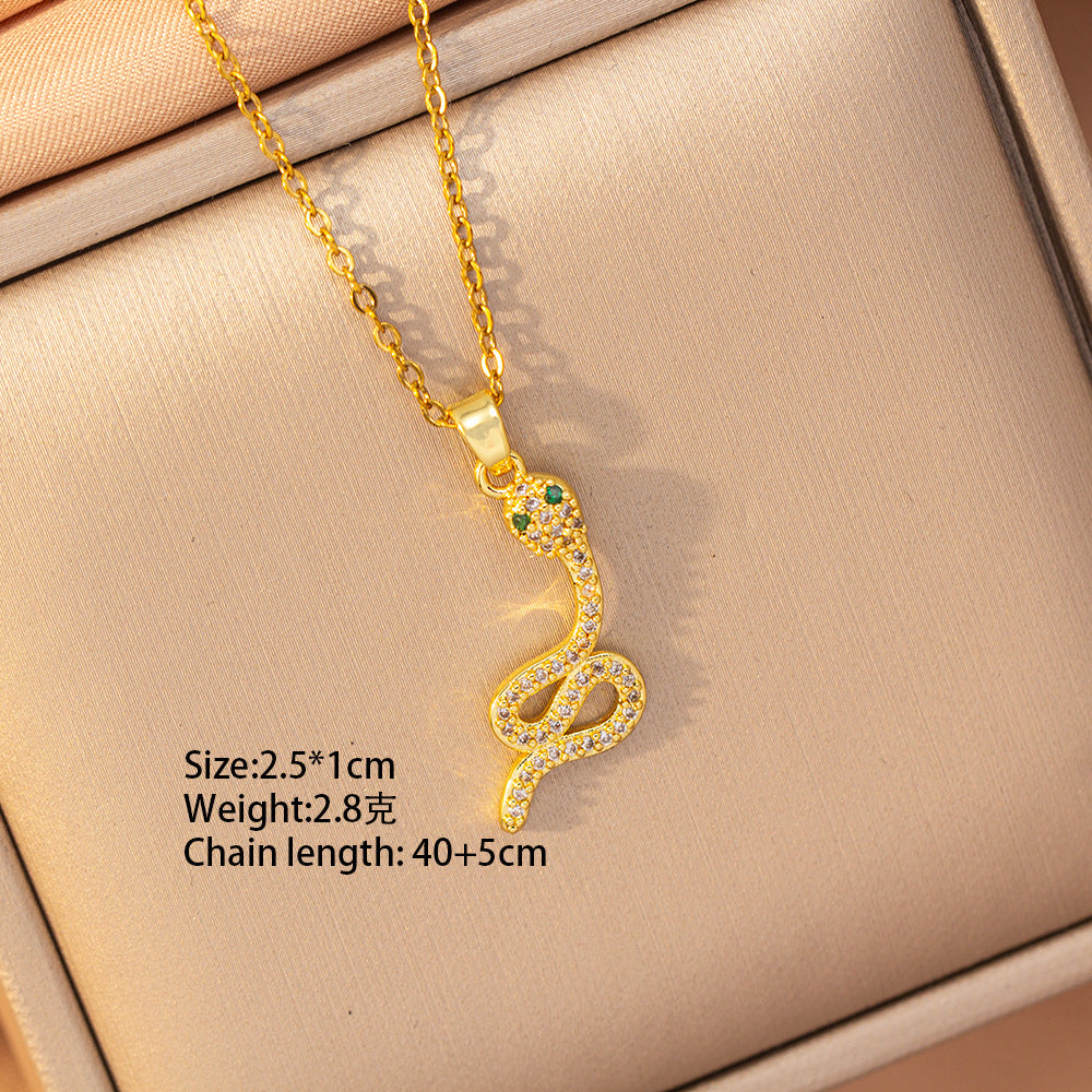 [copper inlaid with zirconium] cross-border hot-selling snake-shaped necklace for women, personalized fashion stainless steel elegant accessible luxury clavicle chain jewelry