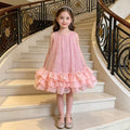 Girls' princess dress summer collection : new children's luxury high-end formal dress, girls' mesh vest dress