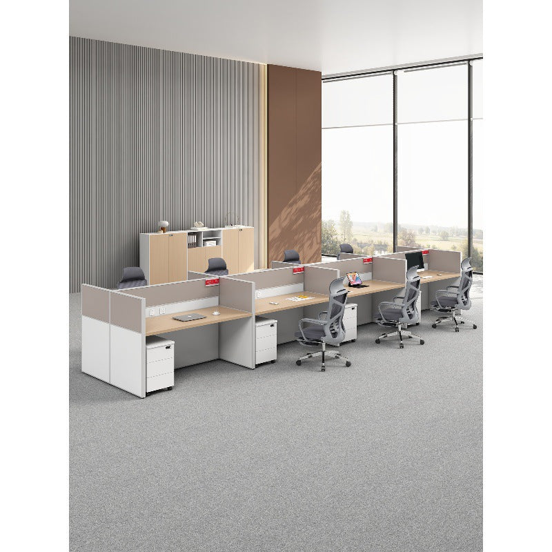 Staff office desk and chair set - minimalist modern office furniture, workstation computer desk, employee desk with partition