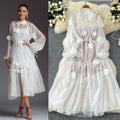 French fairy vacation dress women's  autumn 3d floral tie-up single-breasted mesh dress + slip dress