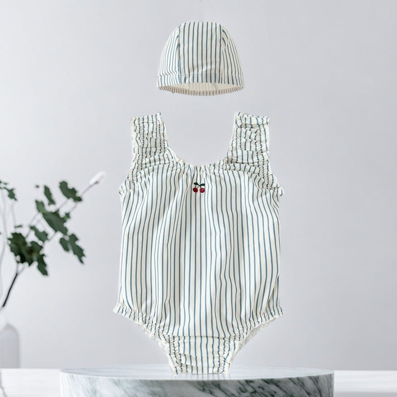 Baby girl swimsuit cute  girls' vacation hot spring striped cherry kids swimwear ins bikini swimsuit