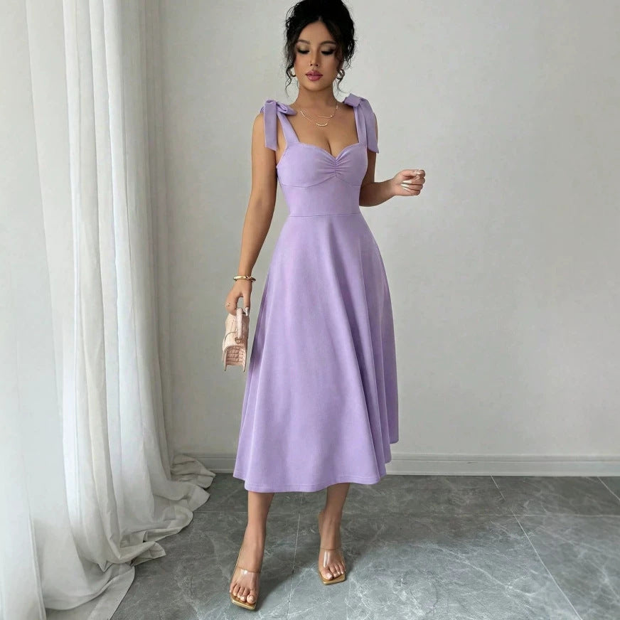 european and american cross-border chic french design vacation purple dress