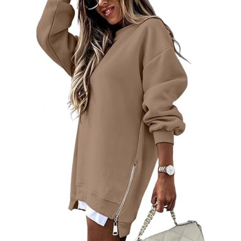 independent station  hot seller: autumn/winter fashion patchwork side-zip pullover sweatshirt for women
