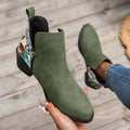 plus size cross-border new arrival suede pointed toe thick heel slip-on western short boots side zipper stylish trendy chelsea boots